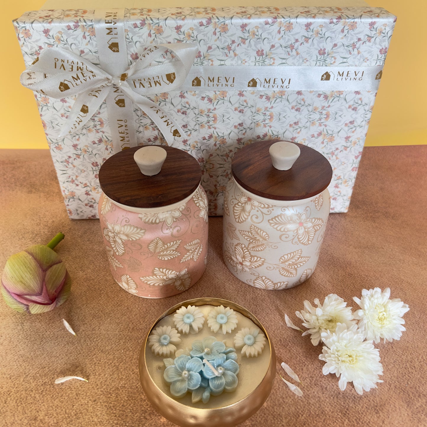 Roselle Bloom Jars + Petal Glow Urli Candle Gift Set