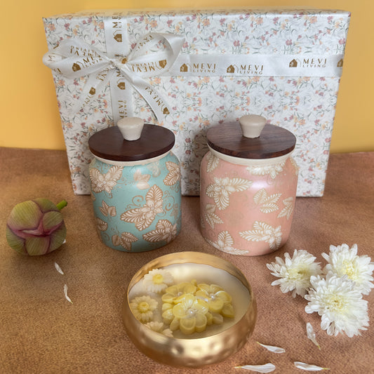 Eden Bloom Jars + Petal Glow Urli Candle Gift Set