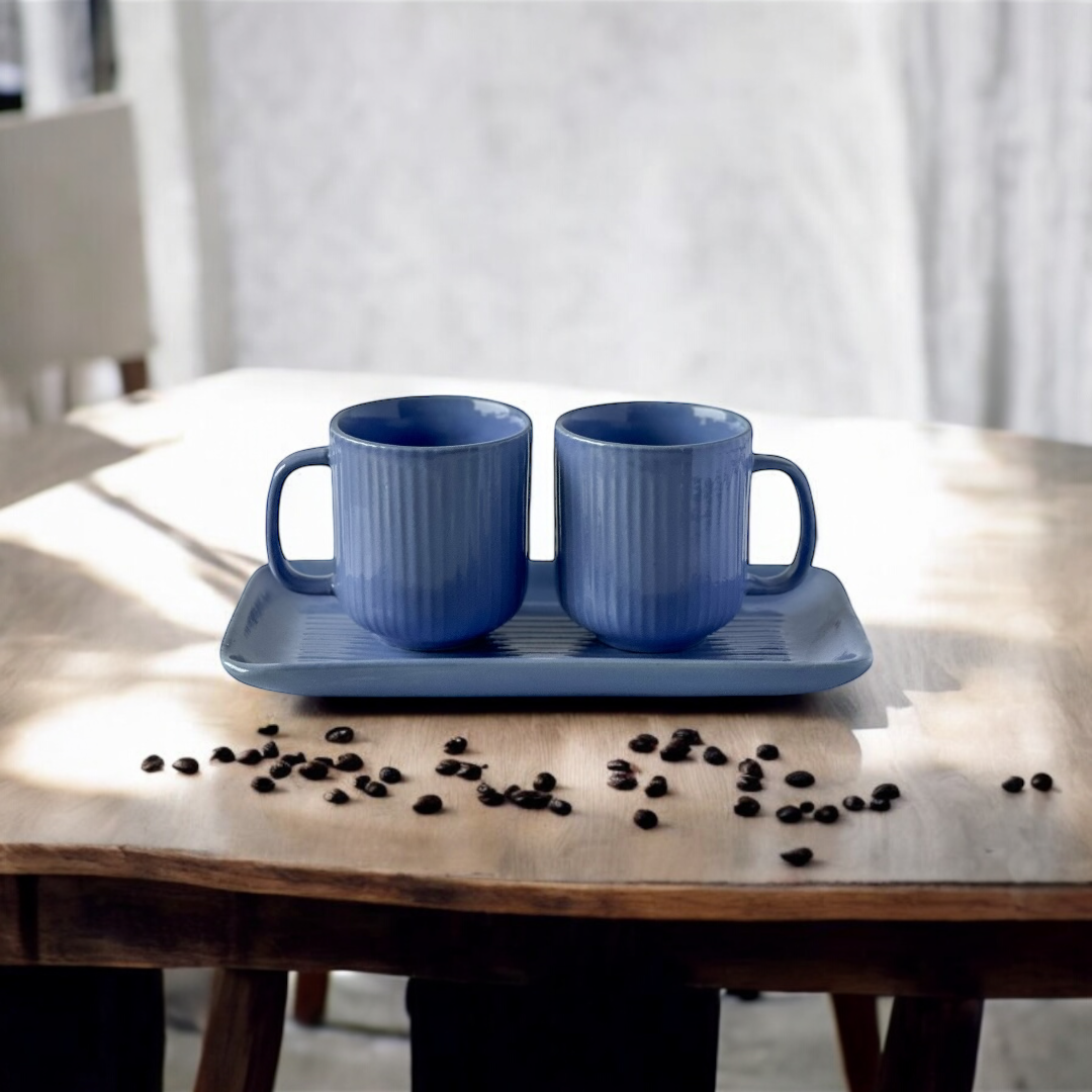 Luminari Cups & Tray Set - Sapphire Blue