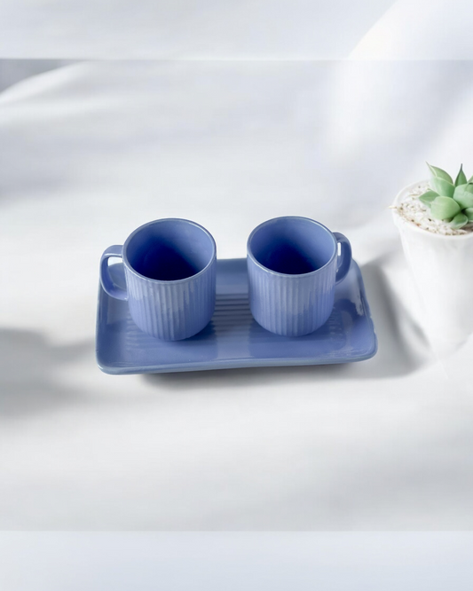Luminari Cups & Tray Set - Sapphire Blue