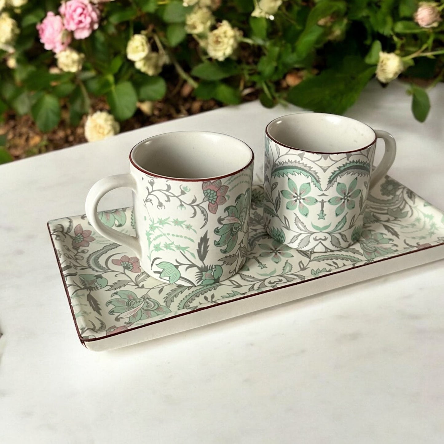 Windsor Bloom Petal Mist Mugs & Horizon Platter