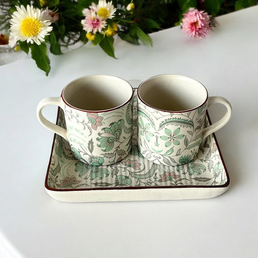 Windsor Bloom Petal Mist Mugs & Ivory Garden Platter