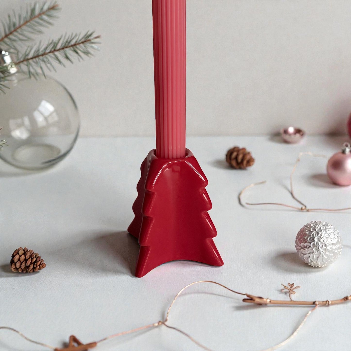 Holly Pine Candle Holder Set - Red