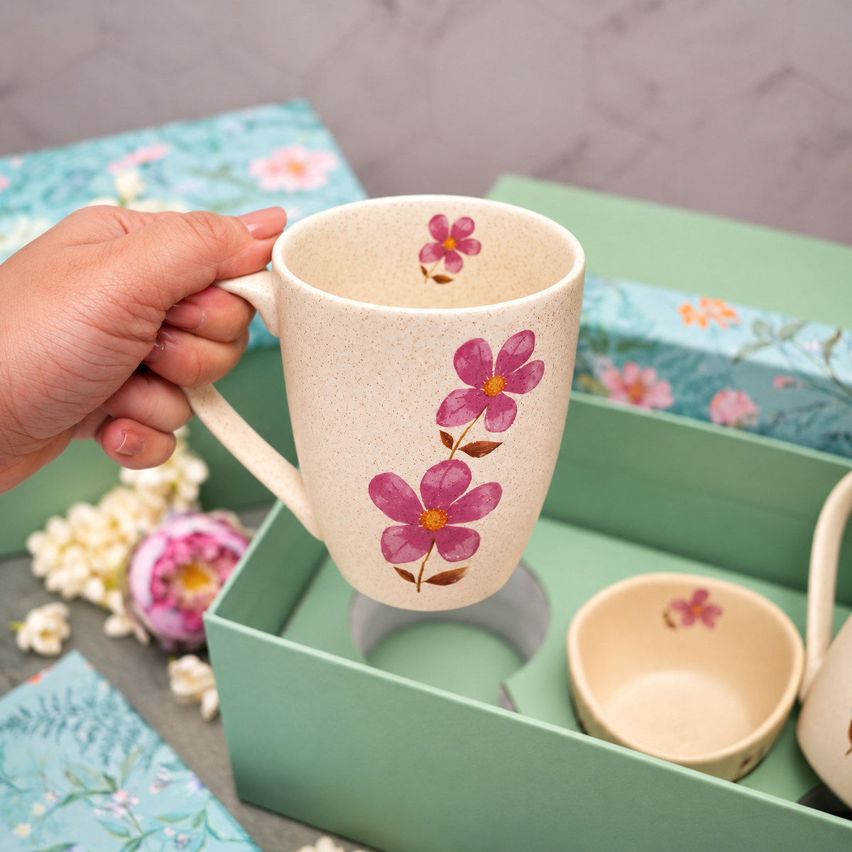 A Garden Affair Mugs & Mini Bowl Gift Set – Blush