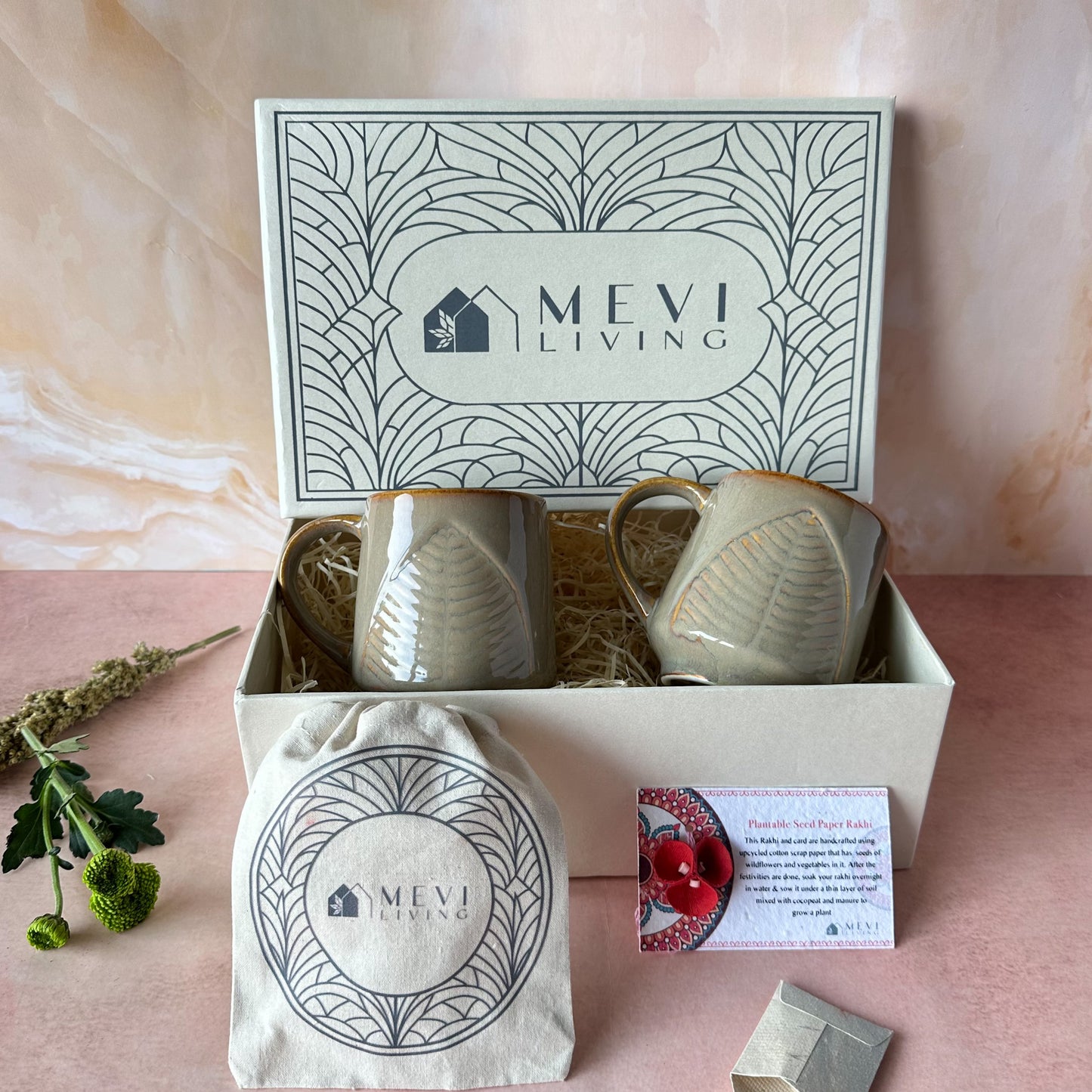 Terra Foliage Mug Beige Gift Set