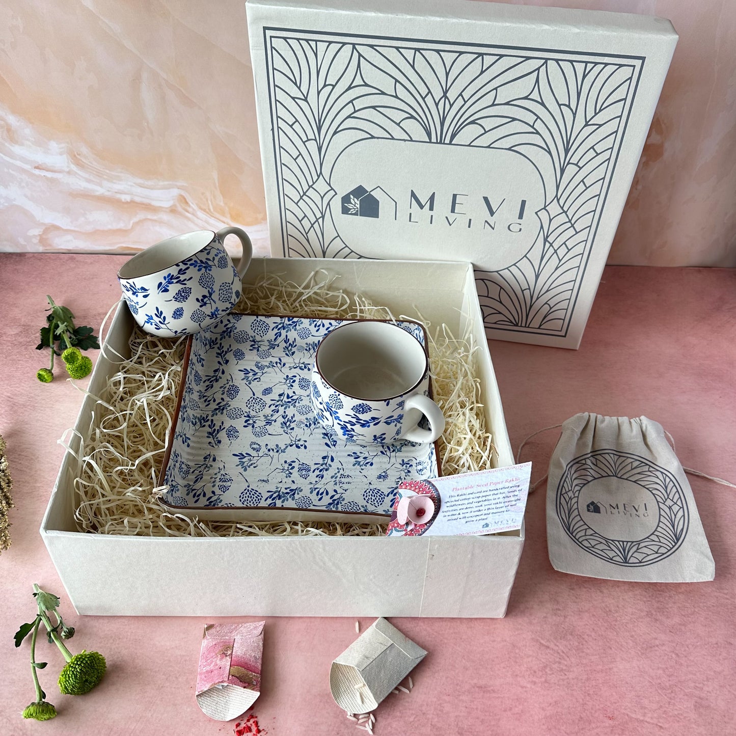 Azure Garden Mug & Square Platter