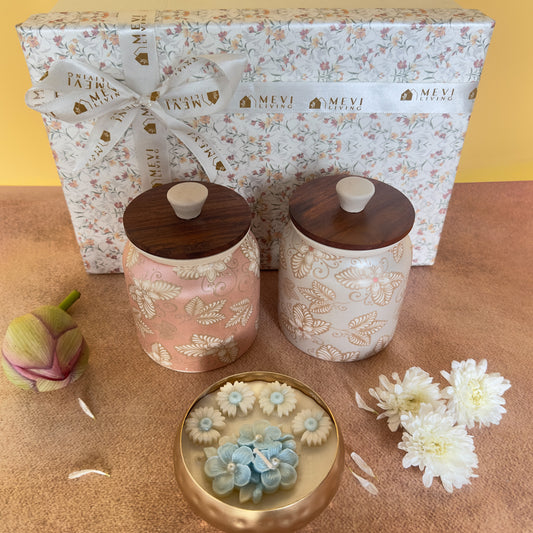 Roselle Bloom Jars + Petal Glow Urli Candle Gift Set