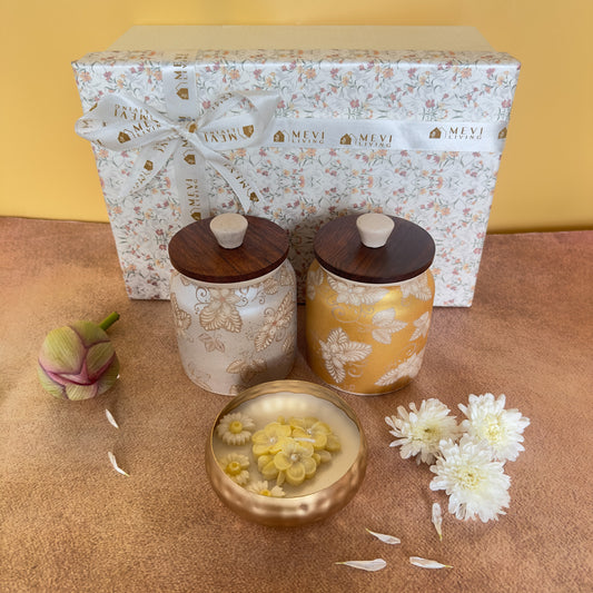 Auric Bloom Jars + Petal Glow Urli Candle Gift Set