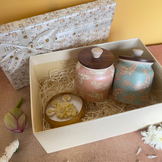 Eden Bloom Jars + Petal Glow Urli Candle Gift Set