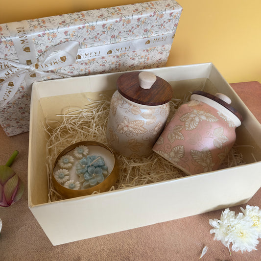 Roselle Bloom Jars + Petal Glow Urli Candle Gift Set