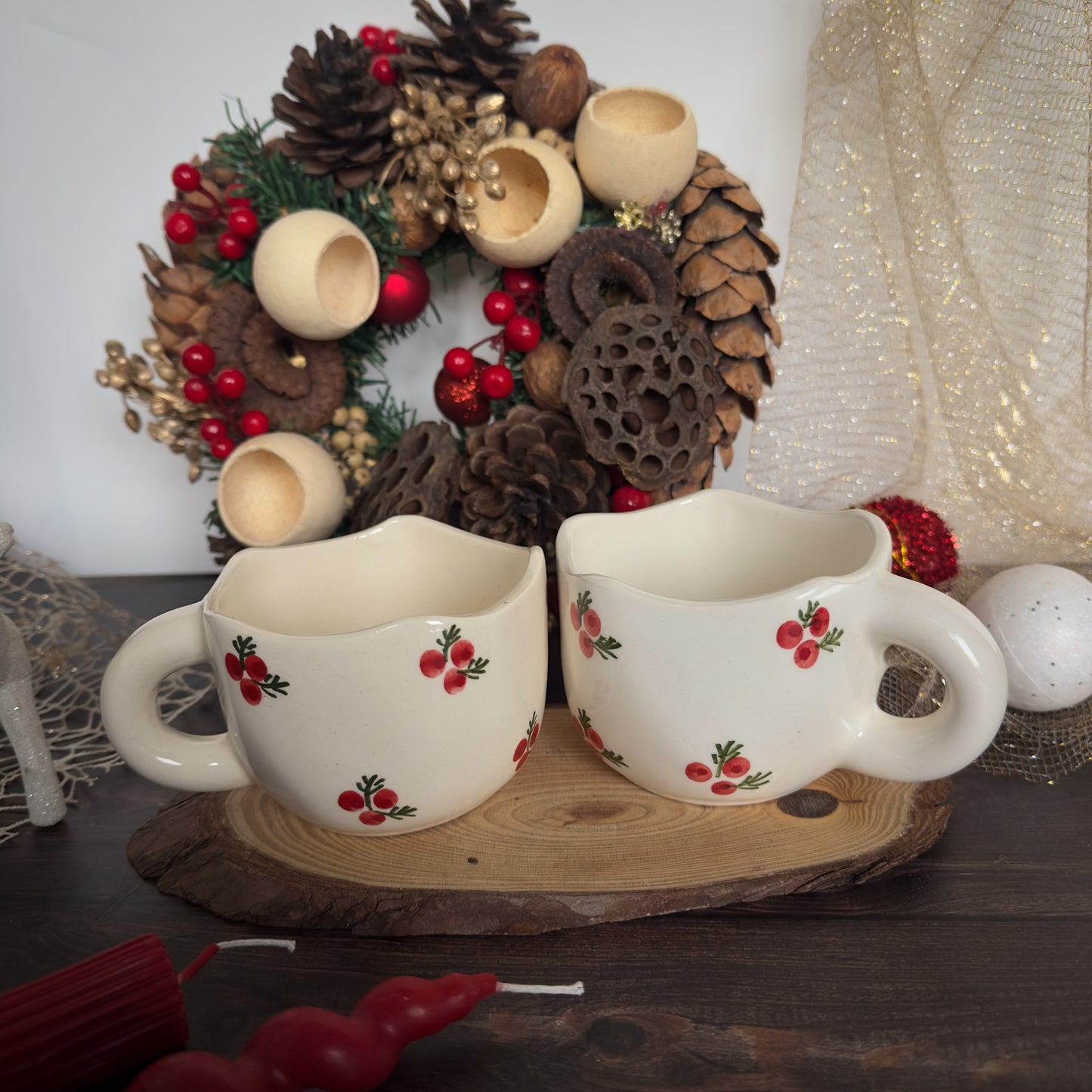 Holly Cheer Mugs (Set of 2)