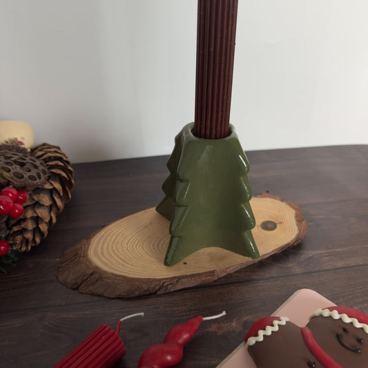 Holly Pine Candle Holder Set - Green