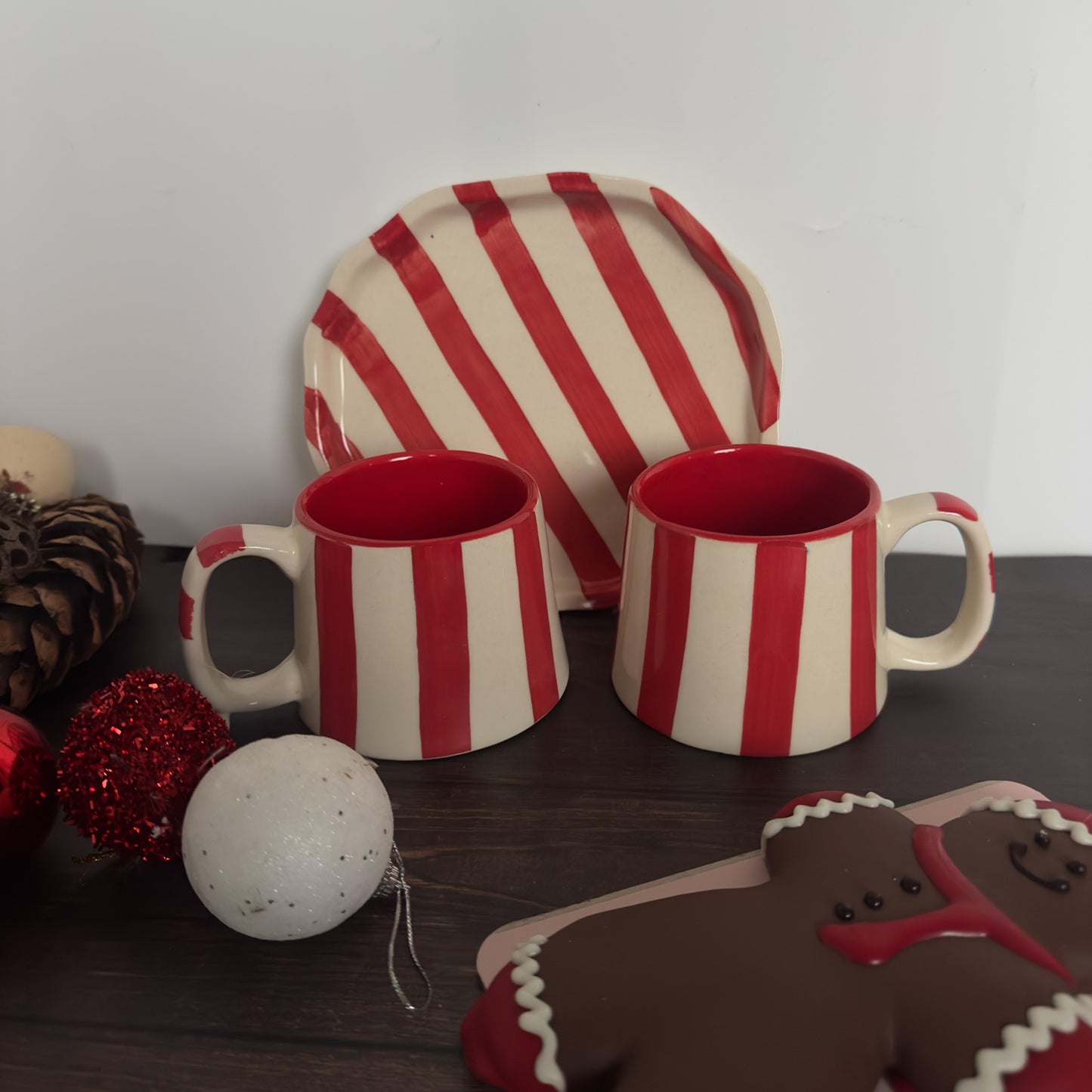 Candy Stripe Mugs & Plate Set
